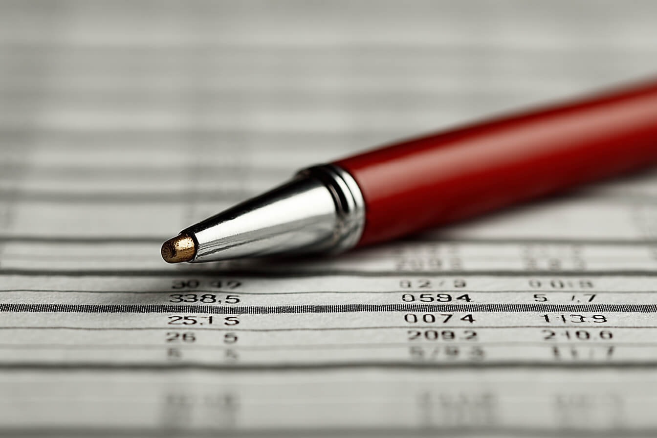 An abstract photo of a pen over financial tables illustrating the financial forecast, highlighting key differences between budgeting and financial forecasting, along with cash flow projections and expected revenue for a specific period. It visually represents market trends, historical data, and future financial outcomes to aid finance teams in strategic planning and informed decision-making.